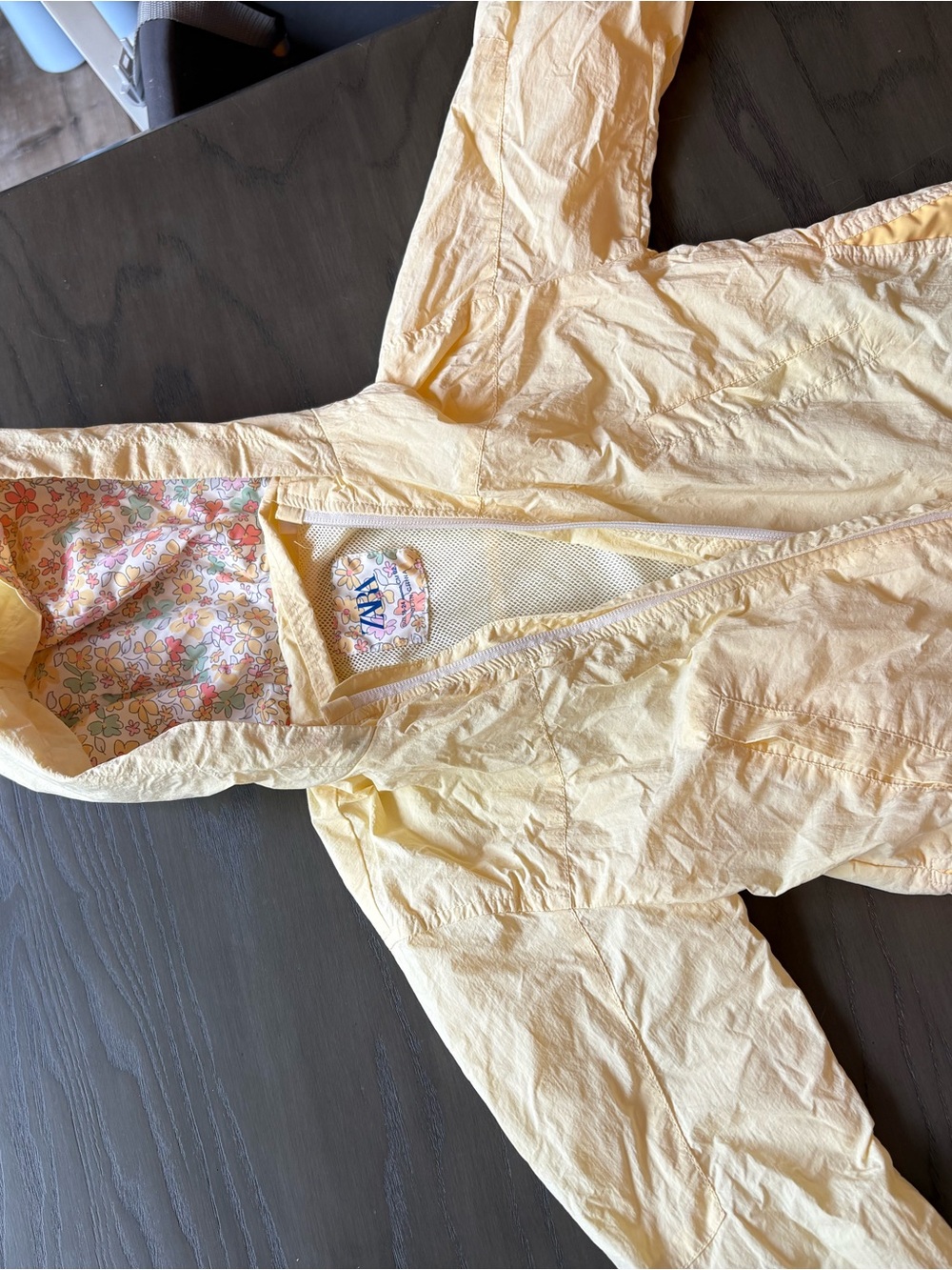 Zara Pastel Yellow Floral-Lined Hooded Jacket raincoat